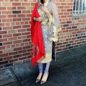 BEAUTIFUL GRAY SPAGHETTI STRAP GOTA PATTI SUIT